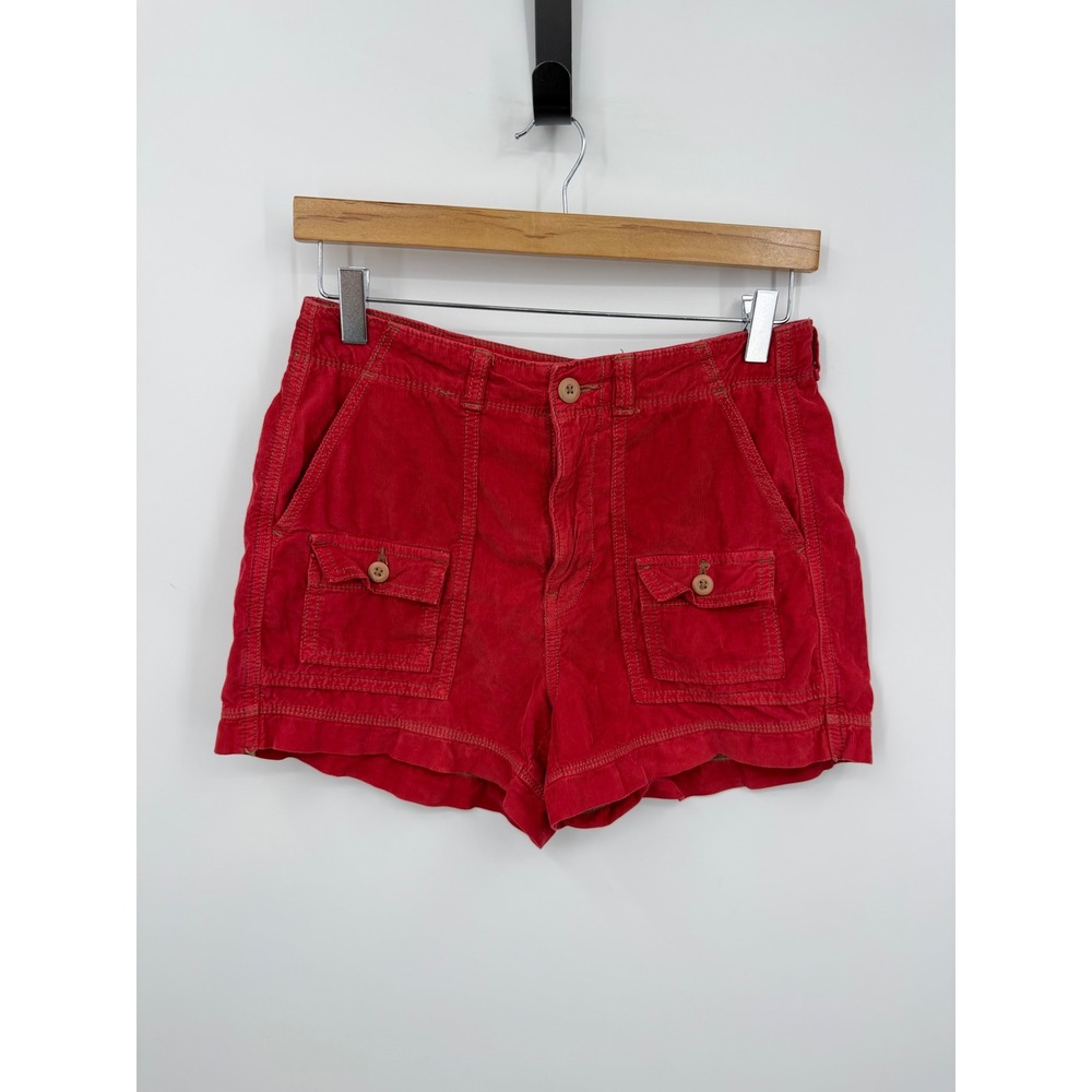 American Eagle Corduroy Utility Shorts Womens 4 Red High‎ Waisted Cargo Pockets